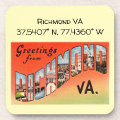 Richmond VA, Map Coordinates, stijl Bier Onderzetter (Voorkant)