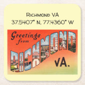 Richmond VA, Map Coordinates,  stijl Kartonnen Onderzetters (Voorkant)