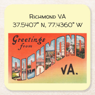 Richmond VA, Map Coordinates,  stijl Kartonnen Onderzetters