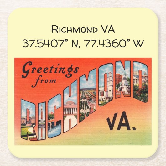 Richmond VA, Map Coordinates,  stijl Kartonnen Onderzetters (Voorkant)