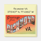 Richmond VA, Map Coordinates,  stijl Magneet (Voorkant)