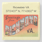 Richmond VA, Map Coordinates,  stijl Stenen Onderzetter (Voorkant)