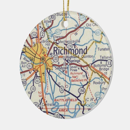 Richmond VA  Map Keramisch Ornament (Links)