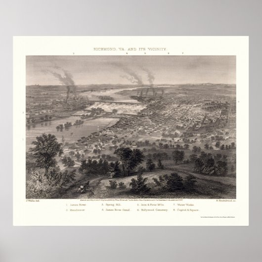 Richmond, VA Panoramic Map - 1863 Poster (Voorkant)