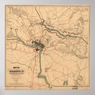 Richmond VA Rebel Defence Map (1864) Poster