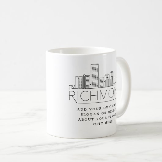 Richmond, VA Stylized Skyline | Aangepaste slogan Koffiemok (Voorkant rechts)