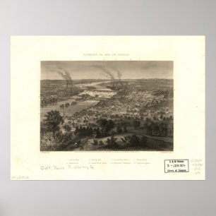 Richmond Virginia 1863 Antiek Panoramic Map Poster