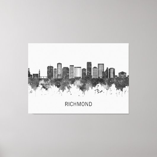 Richmond Virginia Skyline BW Canvas Afdruk (Voorkant)