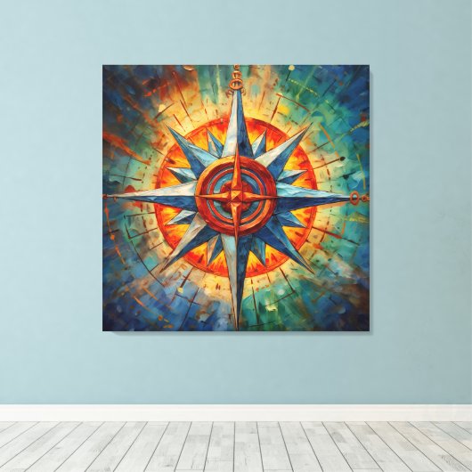 Richting in Chaos (Kompas Roos) Canvas Afdruk (Insitu (Houten vloer))