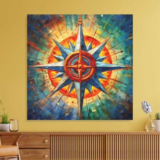 Richting in Chaos (Kompas Roos) Canvas Afdruk (Insitu (Woonkamer))