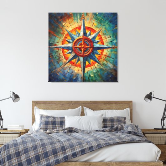 Richting in Chaos (Kompas Roos) Canvas Afdruk (Insitu (Slaapkamer))