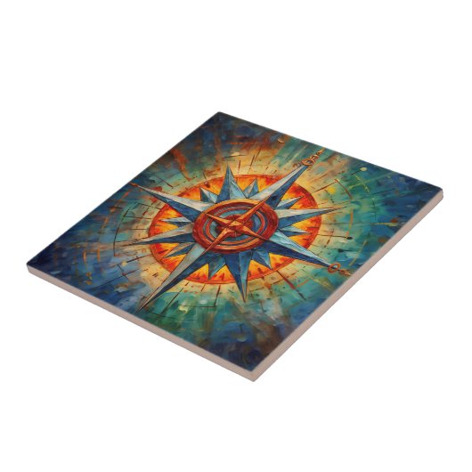 Richting in Chaos (Kompas Roos) Tegeltje (Zijkant)