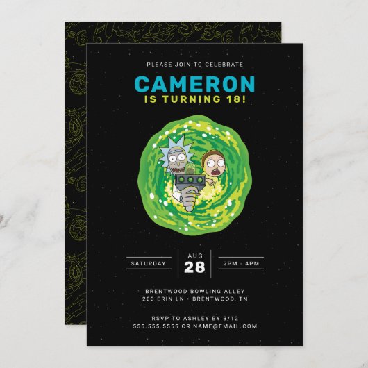 RICK AND MORTY™ Birthday Invitation Kaart (Voorkant / Achterkant)