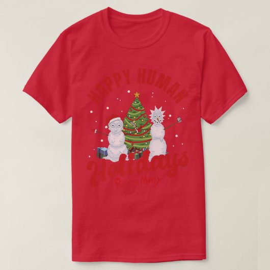 Rick and Morty Christmas Happy Human Holidays Cele T-shirt (Design voorkant)