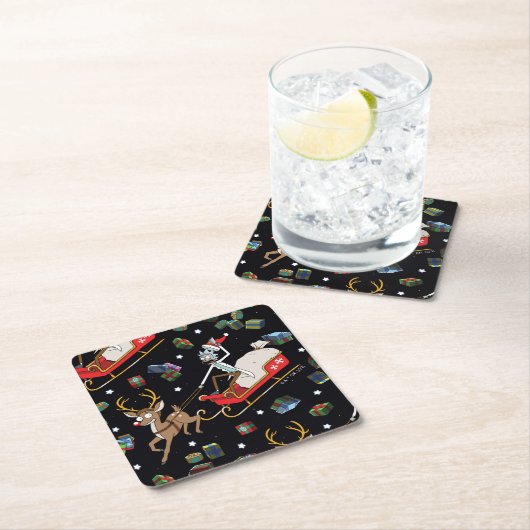 Rick and Morty | Christmas Reindeer Sleigh Pattern Kartonnen Onderzetters (Insitu)