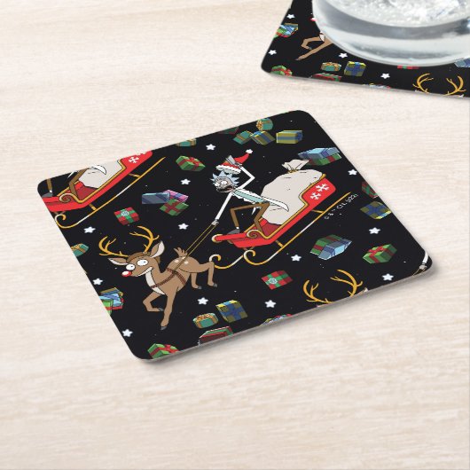 Rick and Morty | Christmas Reindeer Sleigh Pattern Kartonnen Onderzetters (Schuin)