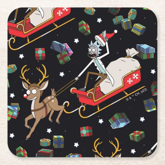 Rick and Morty | Christmas Reindeer Sleigh Pattern Kartonnen Onderzetters (Voorkant)