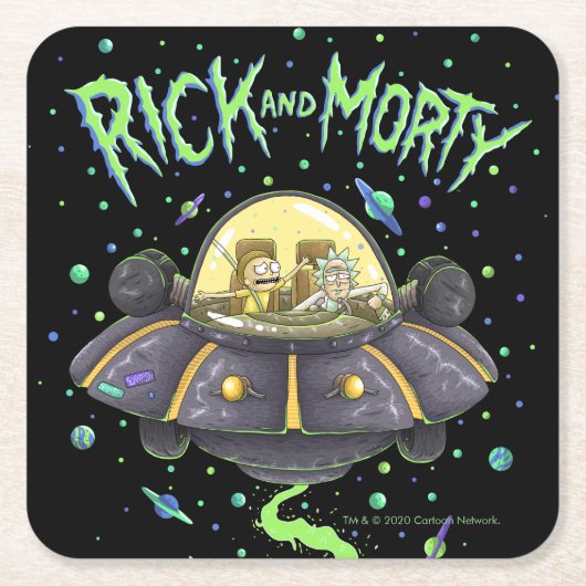 RICK EN MORTY™ | Afbeelding van de ruimtevlucht Kartonnen Onderzetters (Voorkant)
