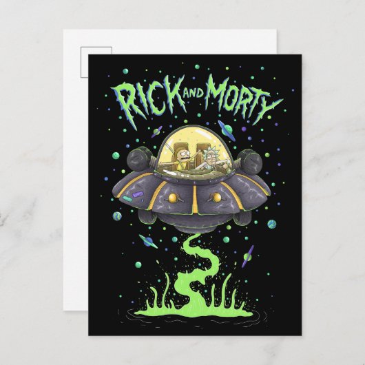 RICK EN MORTY™ | Afbeelding van de ruimtevlucht Uitnodiging Briefkaart (Voorkant / Achterkant)