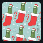 Rick en Morty | Kerstkaarsenpatroon Vierkante Sticker<br><div class="desc">Rickmas vieren met deze feestelijke pickle Rick in een voorraadpatroon!</div>