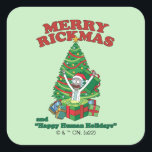 Rick en Morty | Portal Rick Merry Rickmas Vierkante Sticker<br><div class="desc">Viel Rickmas met deze feestelijke afbeelding van Rick die uit een cadeau van een portaal springt dat luidt: "Merry Rickmas en Happy Human Feestdagen".</div>