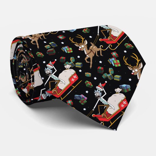 Rick en Morty | Slaappatroon met kerstrendieren Stropdas (Opgerold)