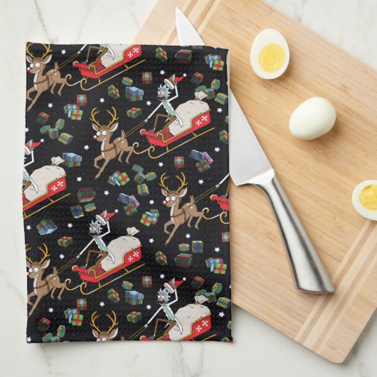 Rick en Morty | Slaappatroon met kerstrendieren Theedoek (Quarter Fold)