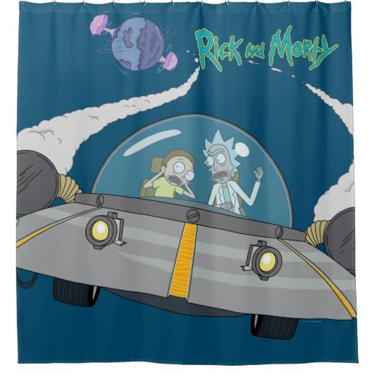 RICK EN MORTY™ | Vliegen in ruimtevaart Douchegordijn (Voorkant)