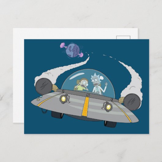 RICK EN MORTY™ | Vliegen in ruimtevaart Uitnodiging Briefkaart (Voorkant / Achterkant)