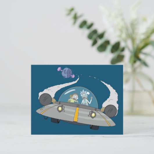 RICK EN MORTY™ | Vliegen in ruimtevaart Uitnodiging Briefkaart (Staand voorkant)