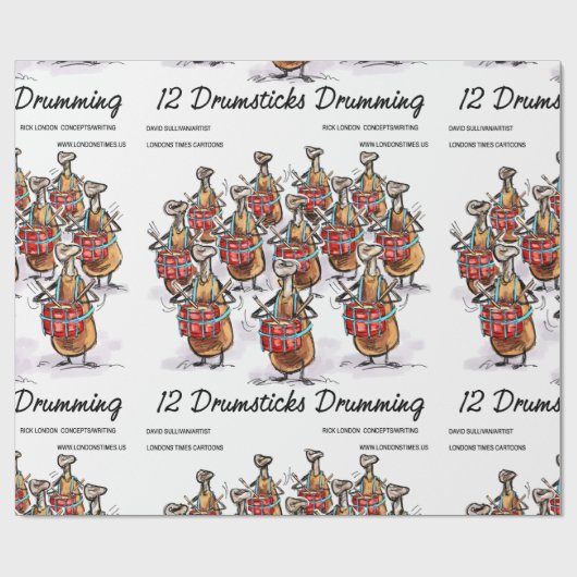 Rick London "12 Drumsticks Drumming" Kerstmis Cadeaupapier (Vlak)