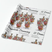 Rick London "12 Drumsticks Drumming" Kerstmis Cadeaupapier (Uitgerold)