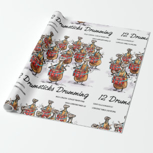 Rick London "12 Drumsticks Drumming" Kerstmis Cadeaupapier