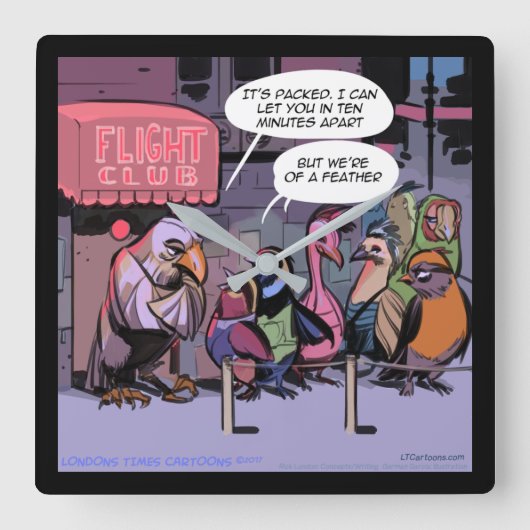 Rick London "Birds of a Feather" Funny Walllock Vierkante Klok (Voorkant)