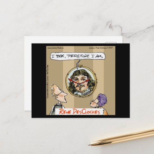 Rick London Cartoons Funny Descartes Briefkaart (Voorkant / Achterkant in situ)