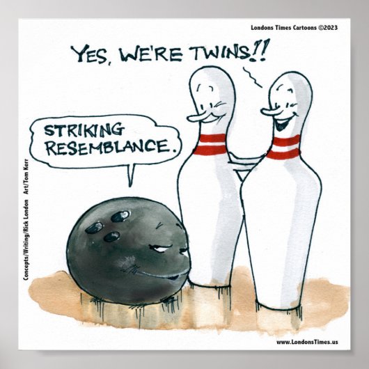 Rick London Cartoons Grappige Bowling Comic  Poster (Voorkant)
