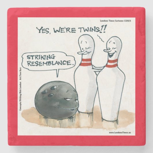Rick London Cartoons Grappige Bowling Comic Stenen Onderzetter (Voorkant)