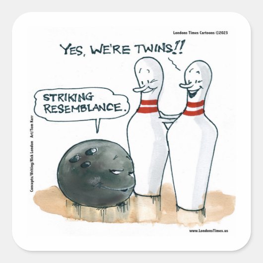 Rick London Cartoons Grappige Bowling Strip Vierkante Sticker (Voorkant)