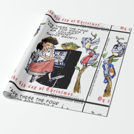 Rick London Ernestine Calling Birds Xmas Cadeaupapier (Uitgerold)