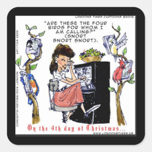 Rick London Ernestine Calling Birds Xmas Vierkante Sticker
