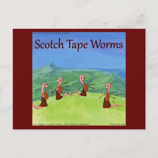 Rick London Funny Worms uit Scotland Comic Briefkaart (Voorkant)