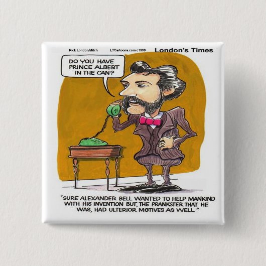 Rick London Grappige Alexander Bell Telefoon Grap Vierkante Button 5,1 Cm (Voorkant)