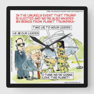Rick London Grappige Planeet Trump Vierkante Wandk Klok