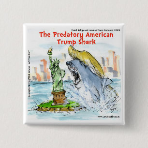 Rick London Grappige Trump Haai Vierkante Button 5,1 Cm
