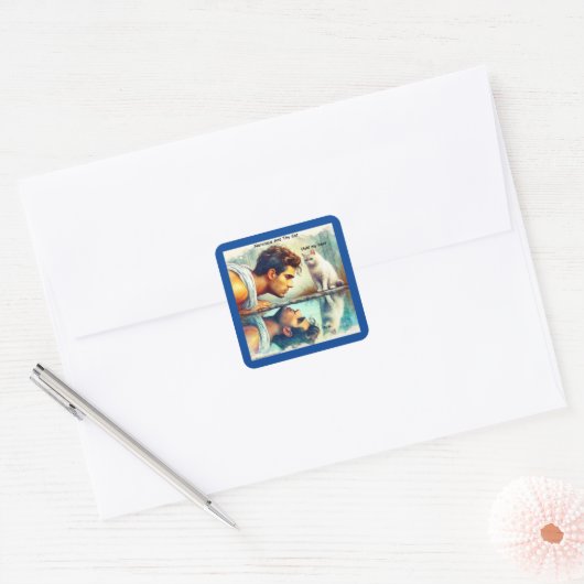 Rick London Narcissus & De Kat Grappig Vierkante Sticker (Envelop)