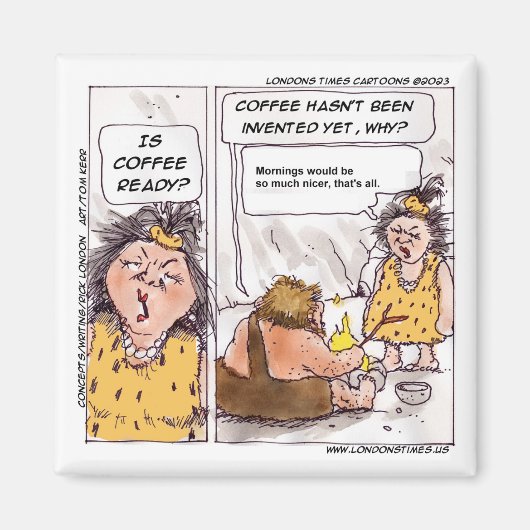 Rick London Prehistorische Coffee Funny Cartoon Magneet (Voorkant)