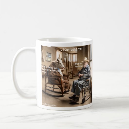 Rick London trok zich terug uit Far Side Koe houdt Koffiemok (Links)