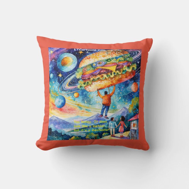 Rick London Vegan ziet meateator in de ruimte grap Kussen (Voorkant)