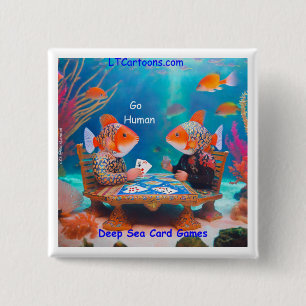 Rick London Vis Kaartspel "Go Fish" Strip Vierkante Button 5,1 Cm