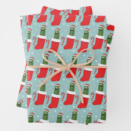 Rick & Morty Christmas Pickle Rick Pattern Inpakpapier Vel (In situ)
